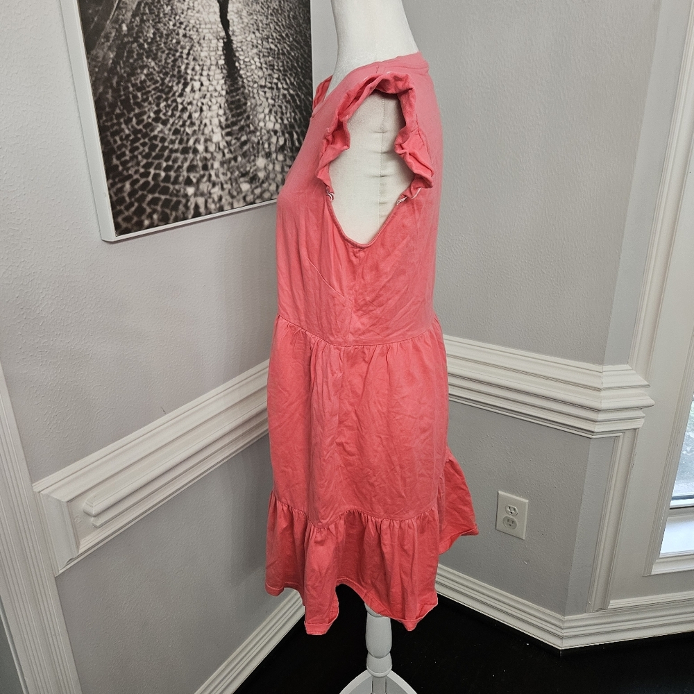 Kate Spade Trapeze Mini Dress Womens Pink Crew Neck Fairy Sleeve Tiers Large - Picture 6 of 10